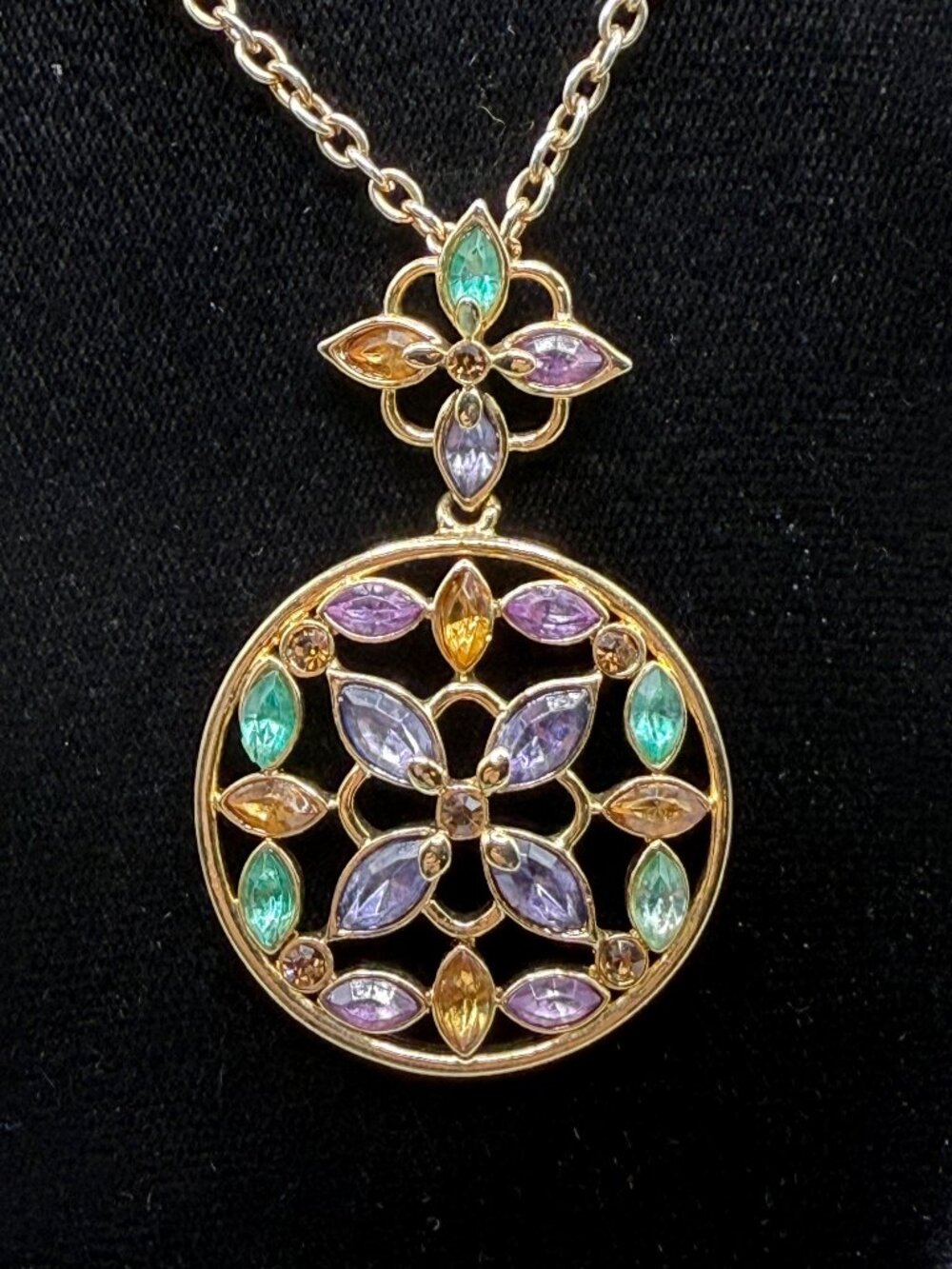 Carolina Herrara Gold Necklace w/multi Color Crystals